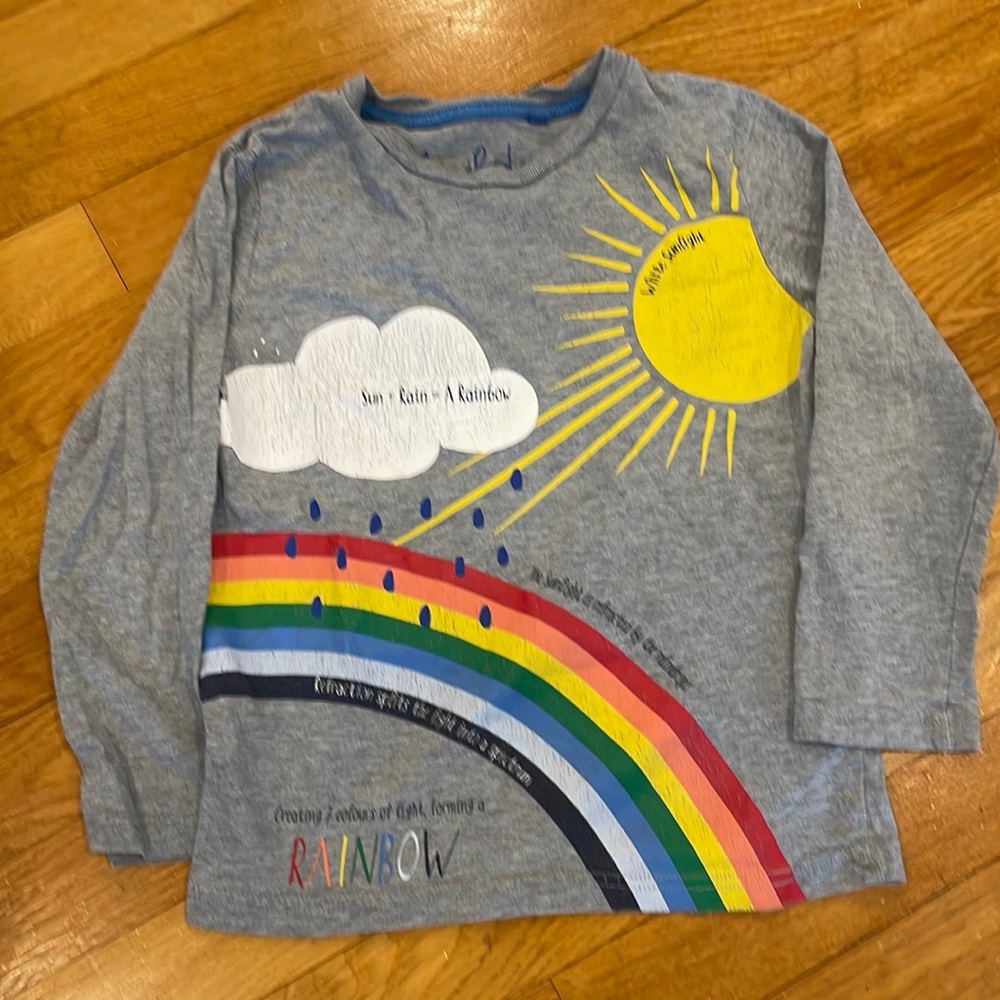 Mini Boden size 5/6 gray, rainbow water cycle long sleeve t-shirt